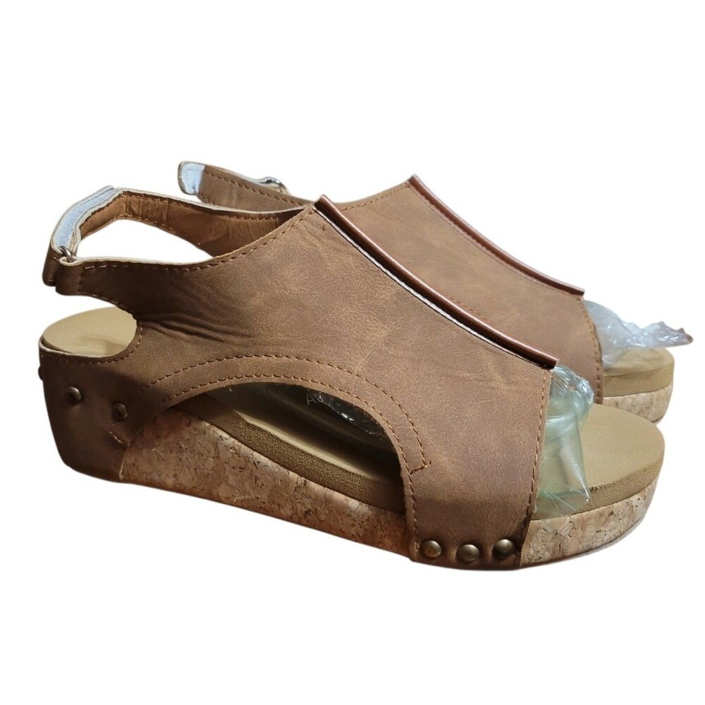 Women's Brown Wedge Platform Sandals Size 10 New Without Tags Adjustable Strap